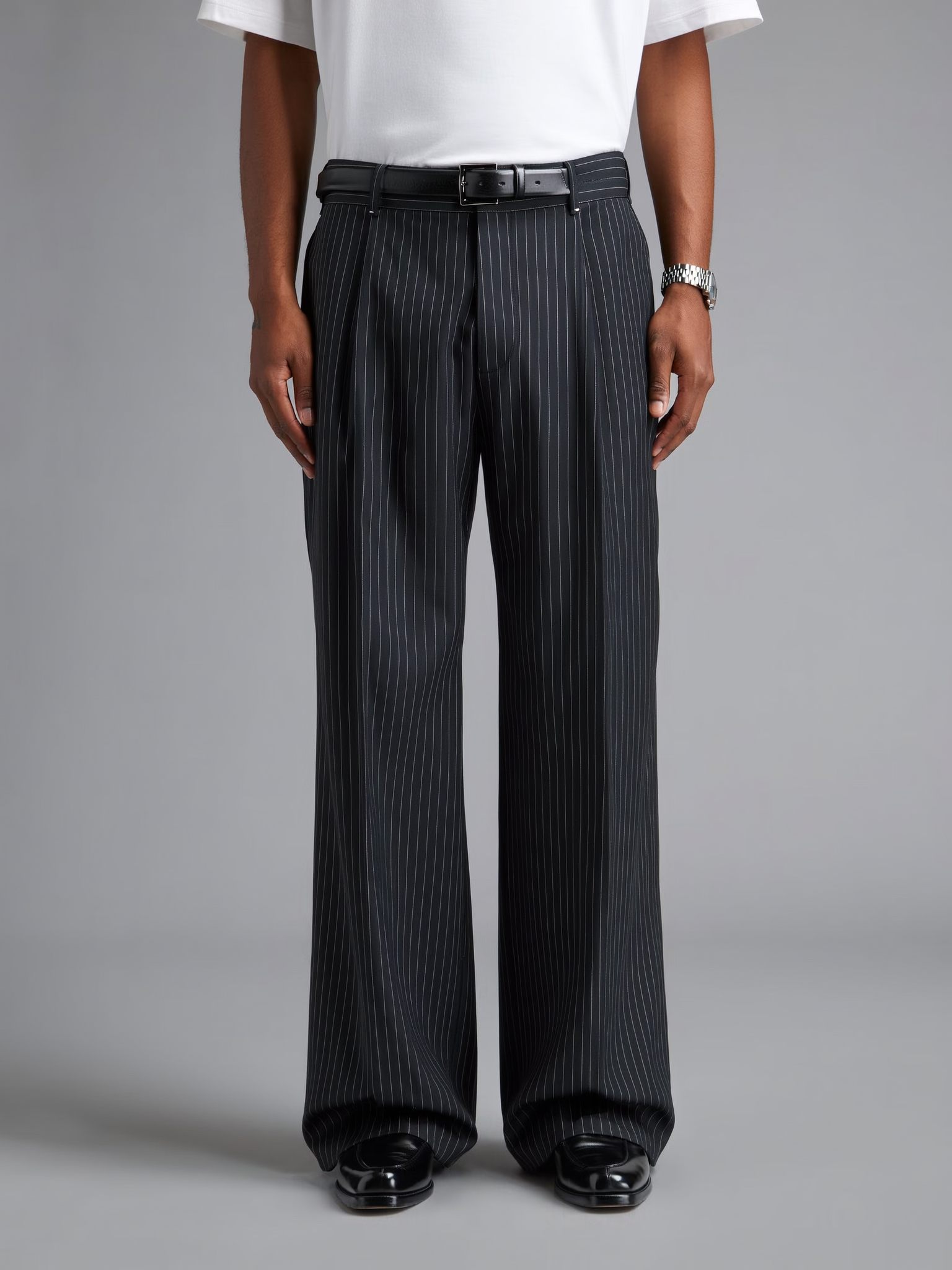 pinstripe black pants