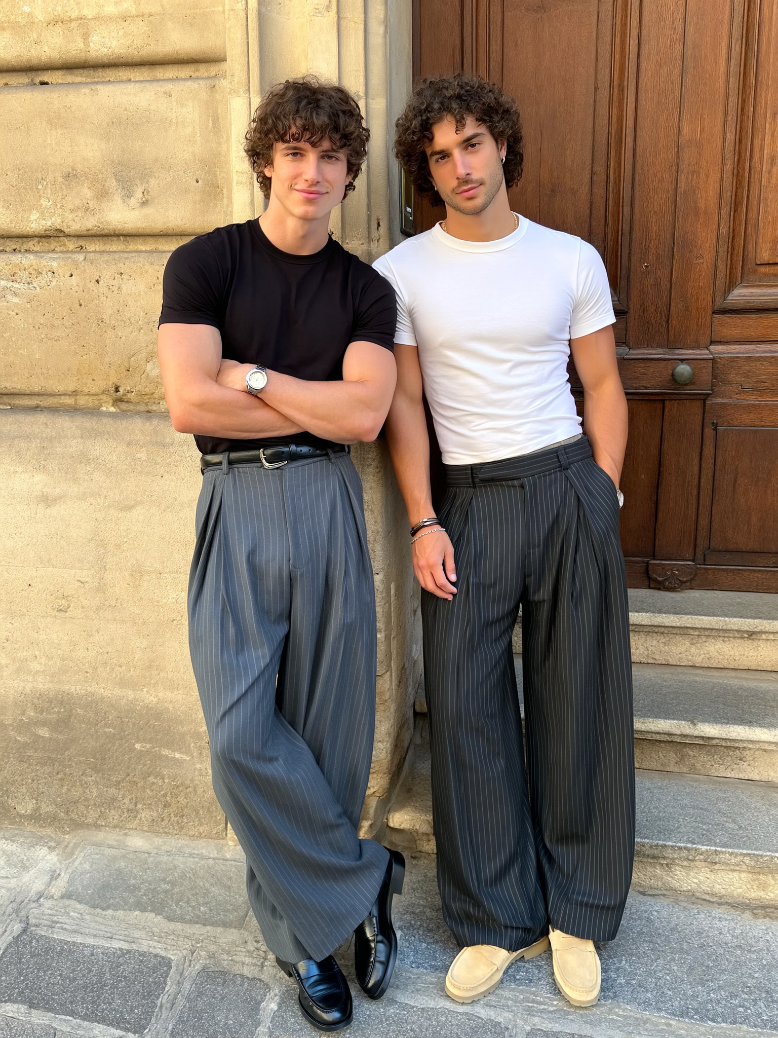 pinstripe black pants