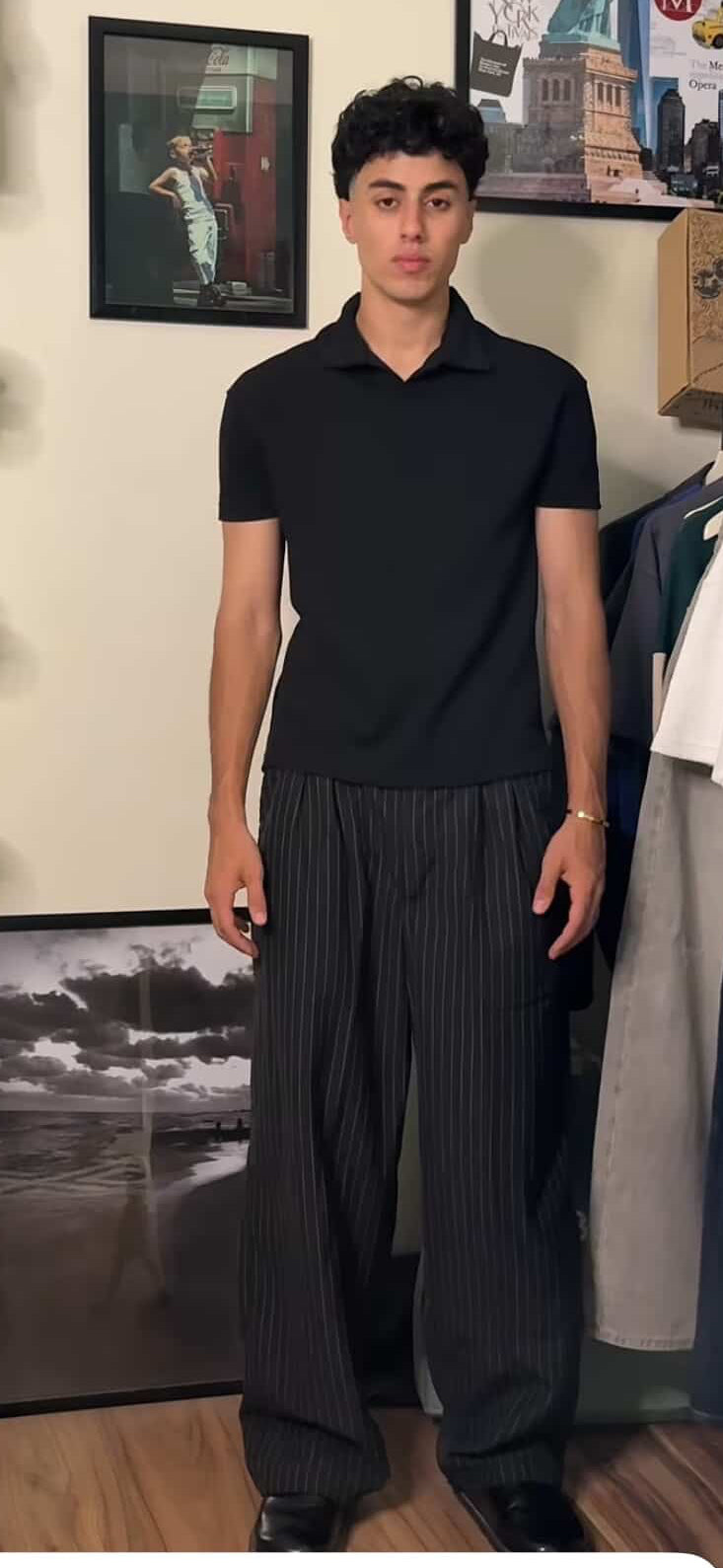 pinstripe black pants
