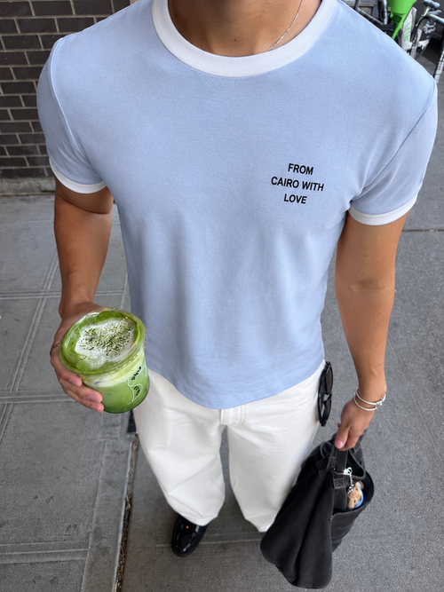 Baby blue ringer tee