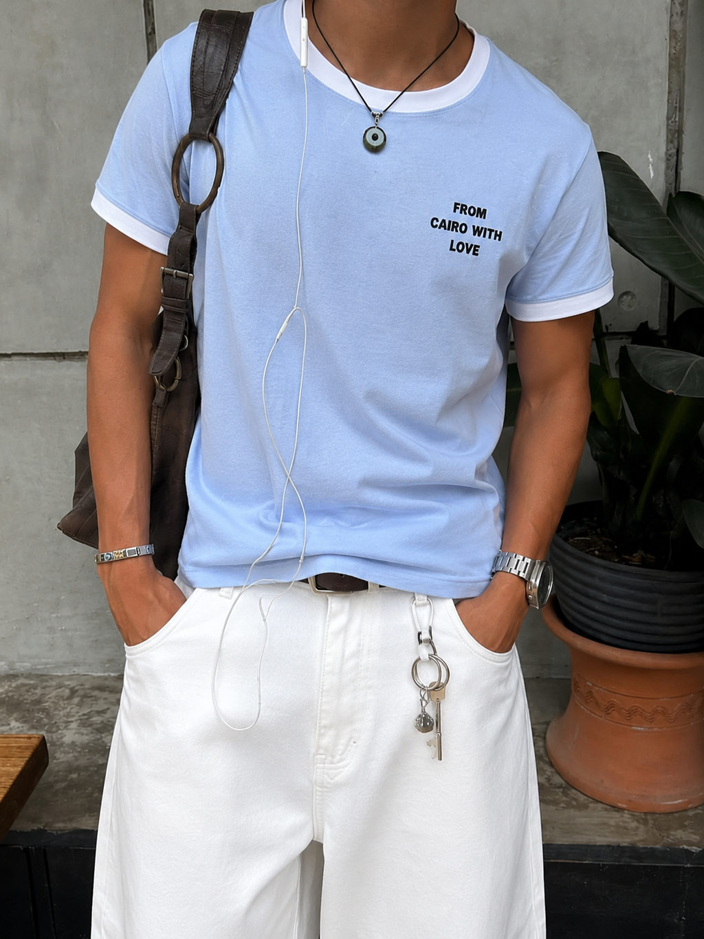 Baby blue ringer tee