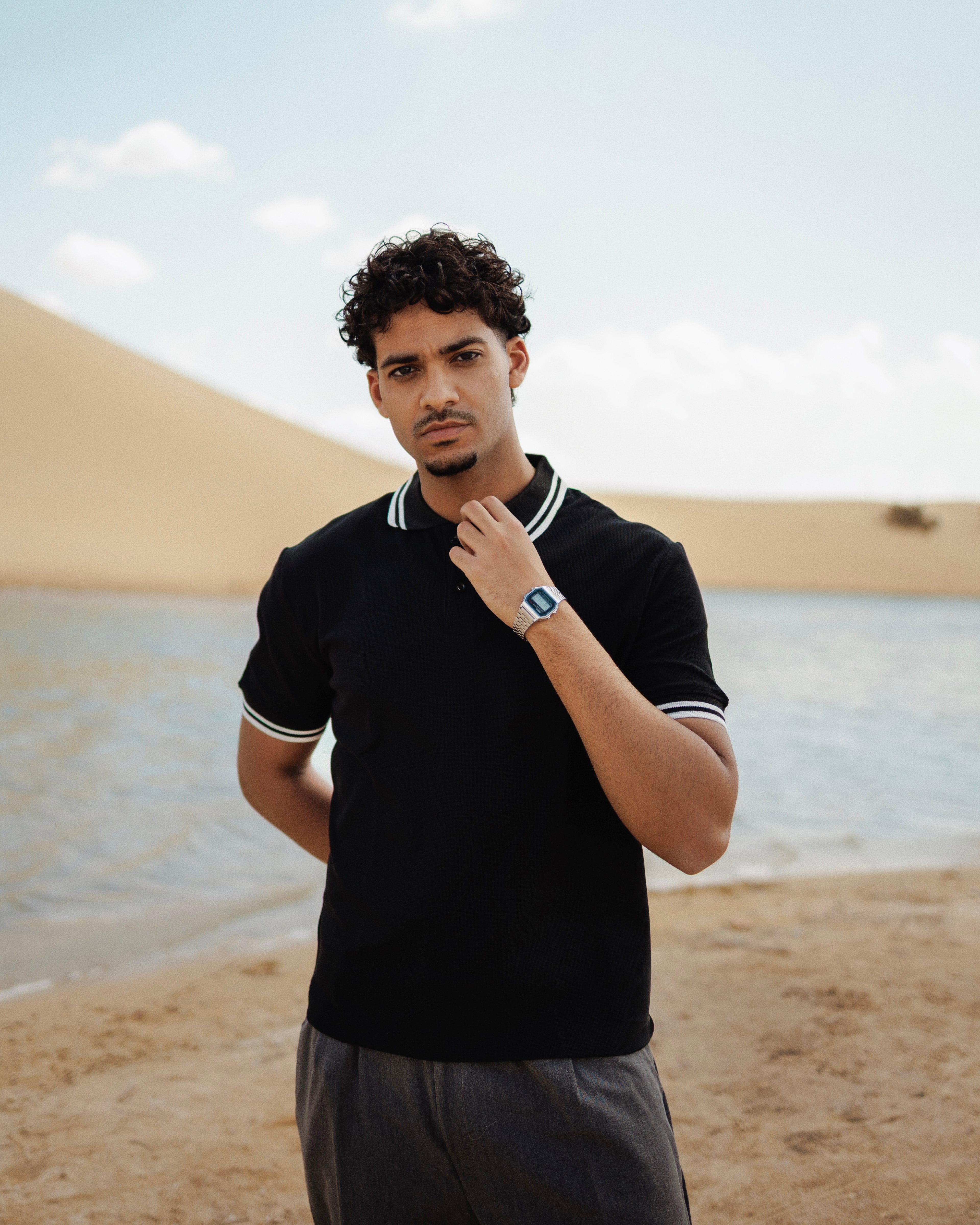 Black polo shirt