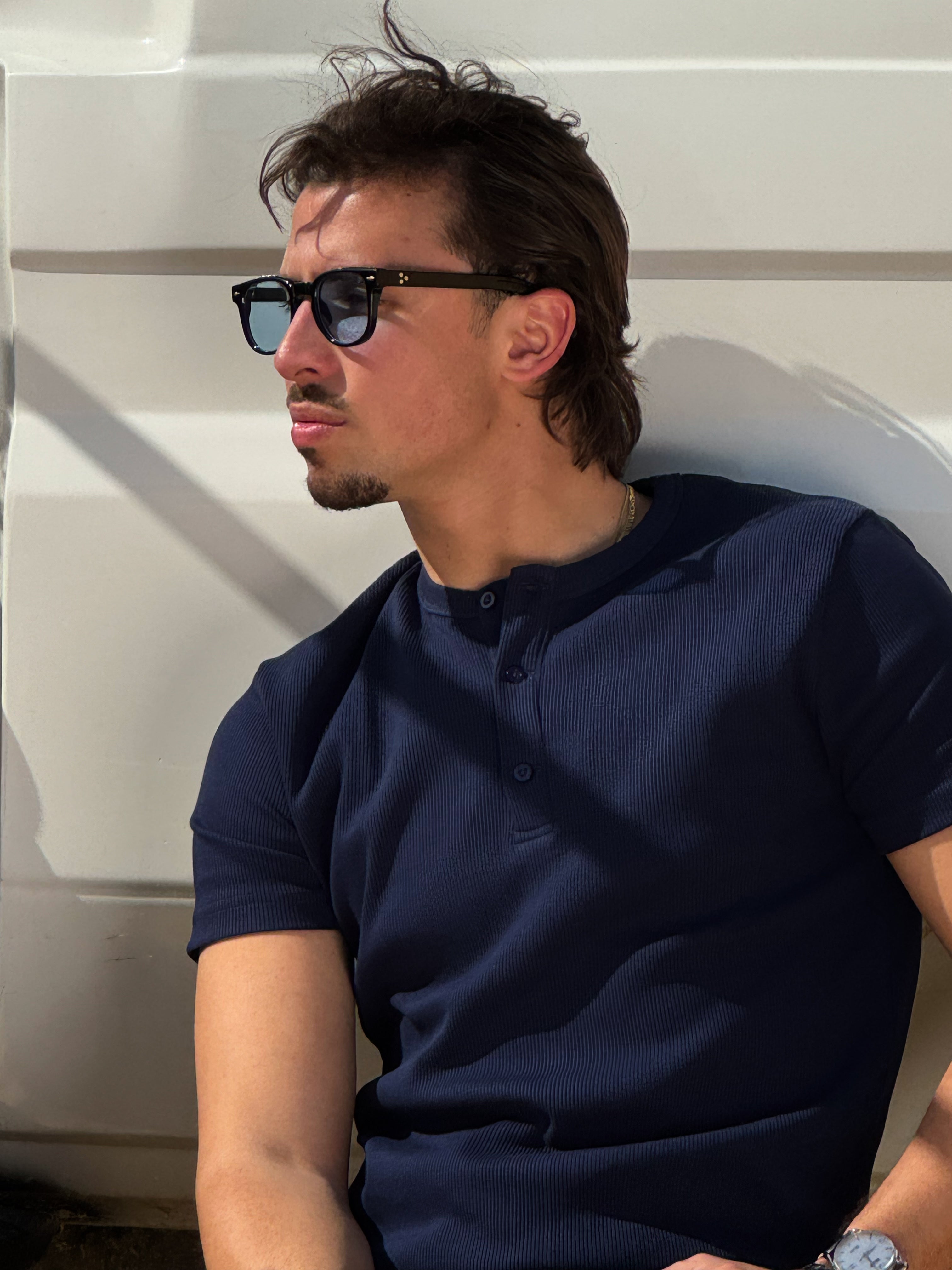 short sleeve Navy Henley shirt