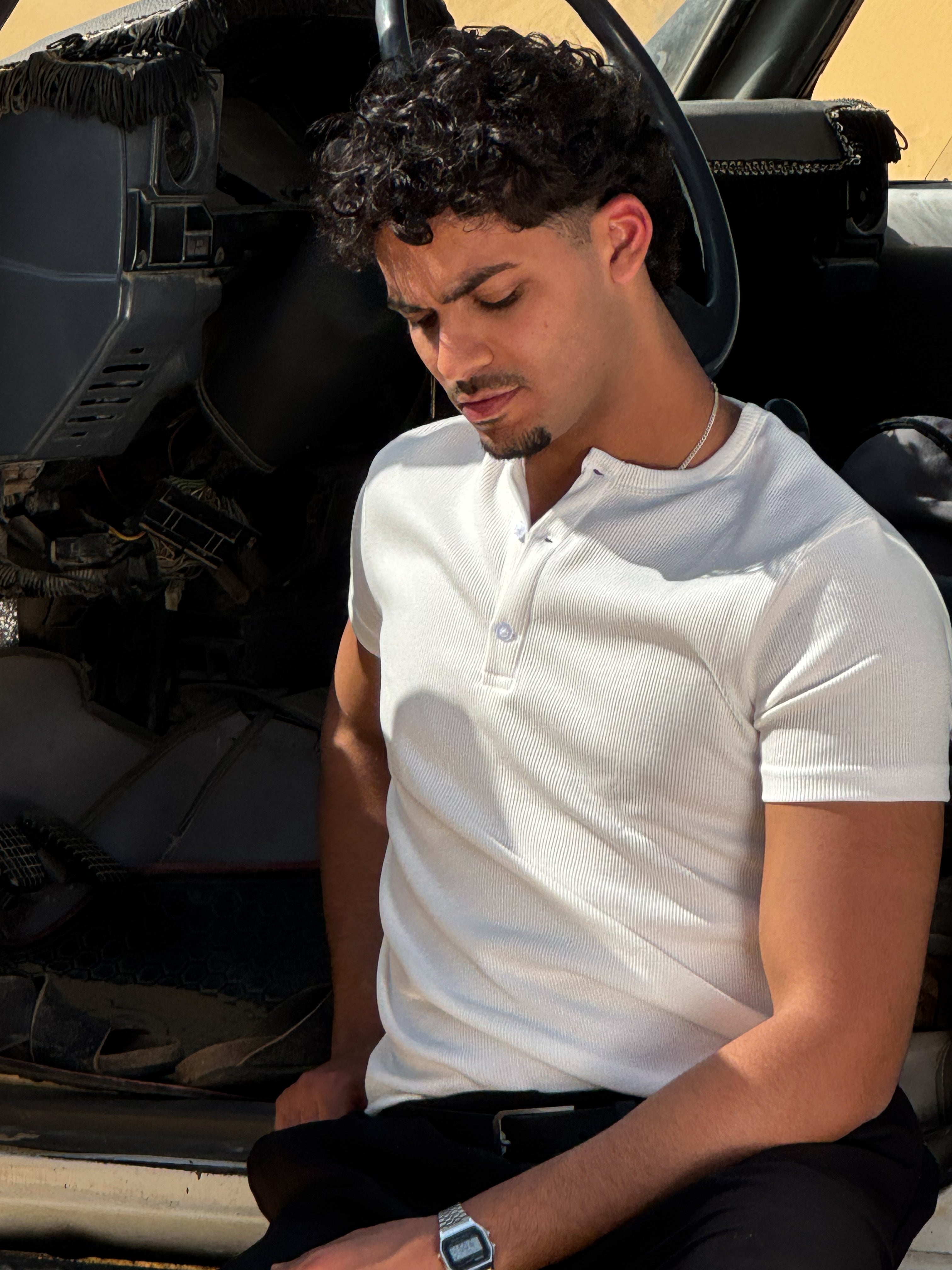 short sleeve white henley